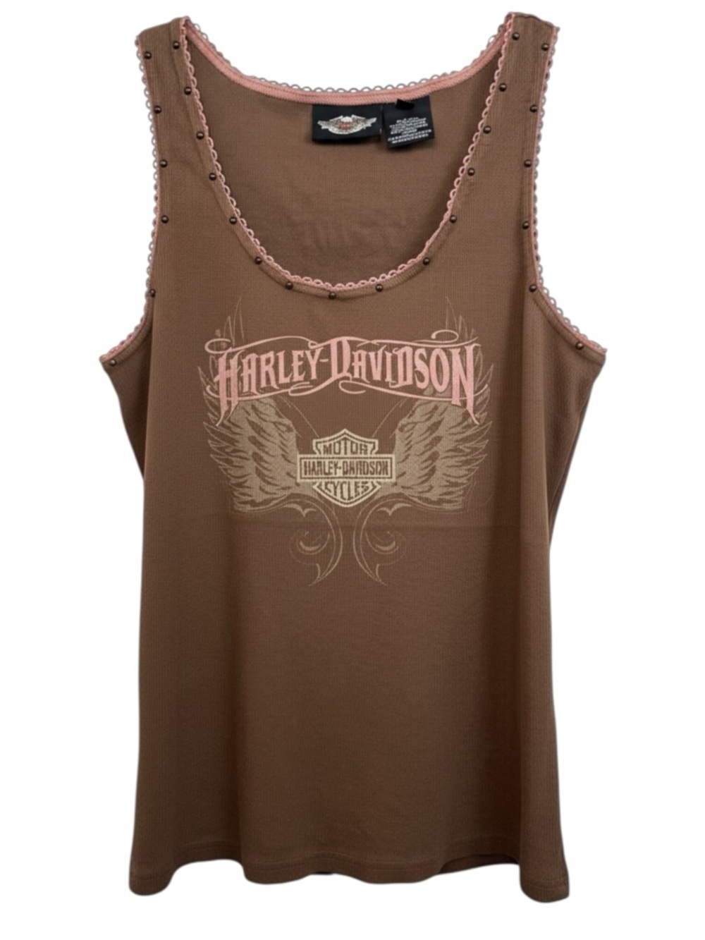 Harley Davidson Jamaica Tank Top Women's Size XL Brown Pink Biker Y2K